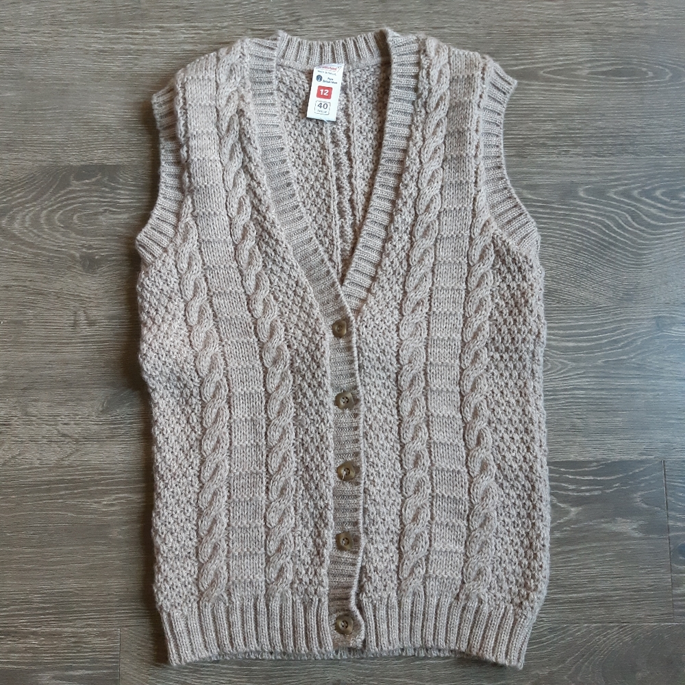 Vintage wool Aran vest. Not Size 12. Tan or taupe colour.